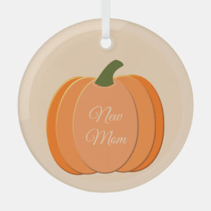 Cute Orange Gender Neutral Pumpkin Custom New Mom Glass Ornament
