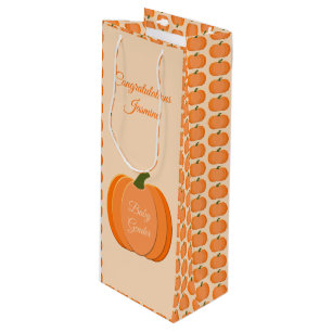 Cute Orange Gender Neutral Pumpkin Custom New Mom Wine Gift Bag