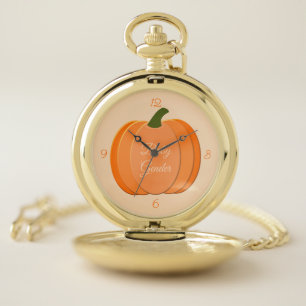 Cute Orange Gender Neutral Pumpkin Custom Pocket Watch
