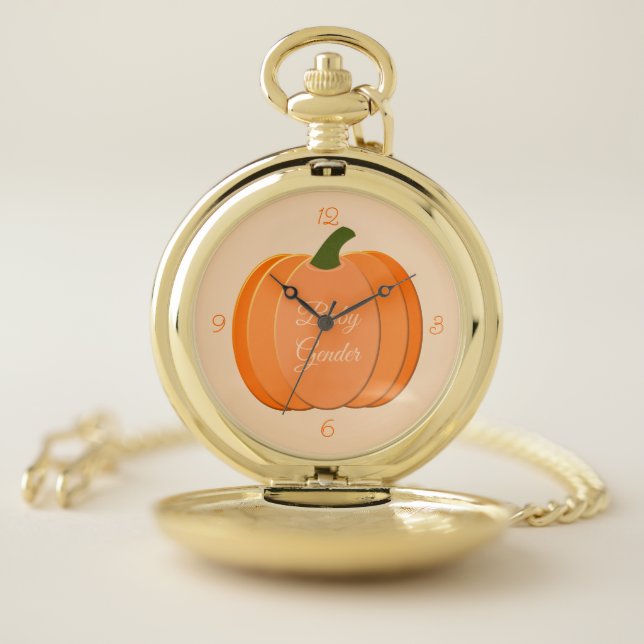 Cute Orange Gender Neutral Pumpkin Custom Pocket Watch (Inside)