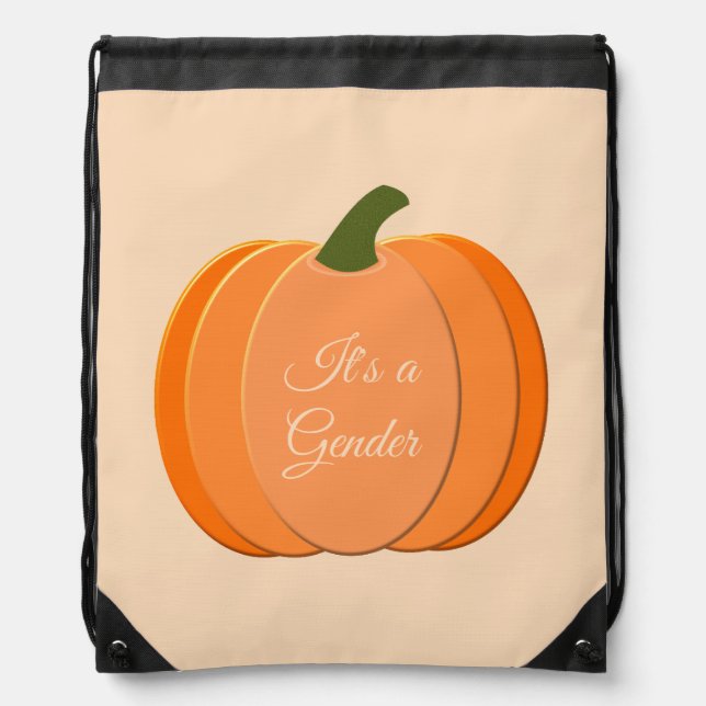 Cute Orange Gender Neutral Pumpkin Gender Reveal Drawstring Bag (Front)