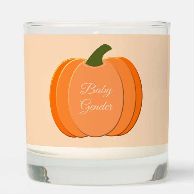 Cute Orange Gender Neutral Pumpkin Gender Reveal Scented Candle (Front)