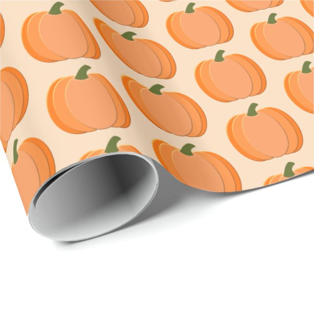 Cute Orange Gender Neutral Pumpkin Patterned Wrapping Paper (Roll Corner)