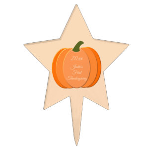 Cute Orange Gender Neutral Pumpkin Thanksgiving Cake Topper