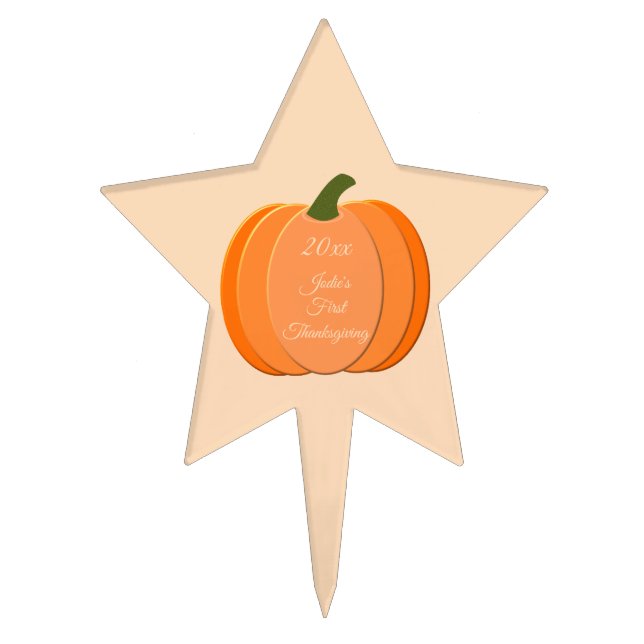 Cute Orange Gender Neutral Pumpkin Thanksgiving Cake Topper (Front)