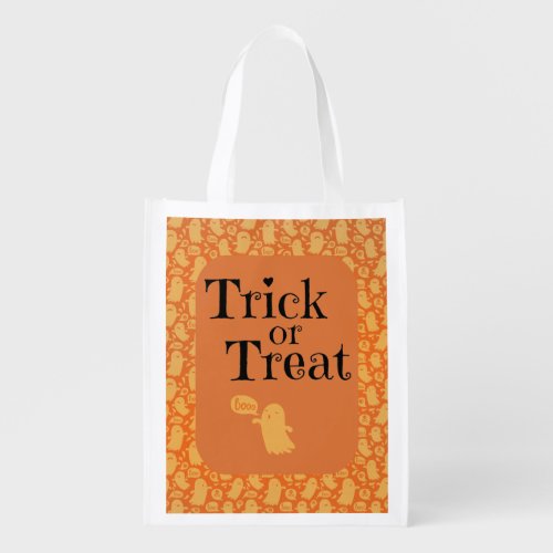 Cute Orange Ghost Halloween Custom Trick or Treat Grocery Bag