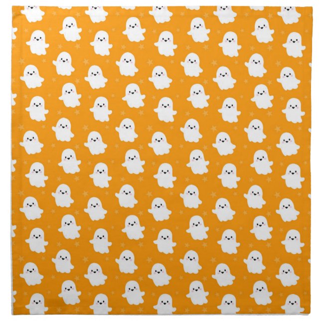 Cute Orange Ghost Pattern – Halloween Design Cloth Napkin (Front)