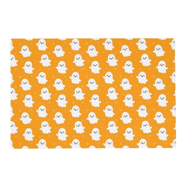 Cute Orange Ghost Pattern – Halloween Design Placemat (Front)