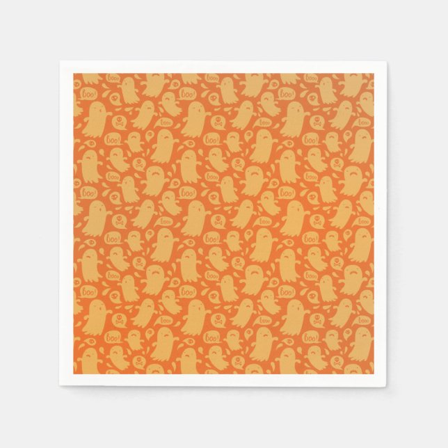 Cute Orange Ghosts Halloween Napkins (Front)