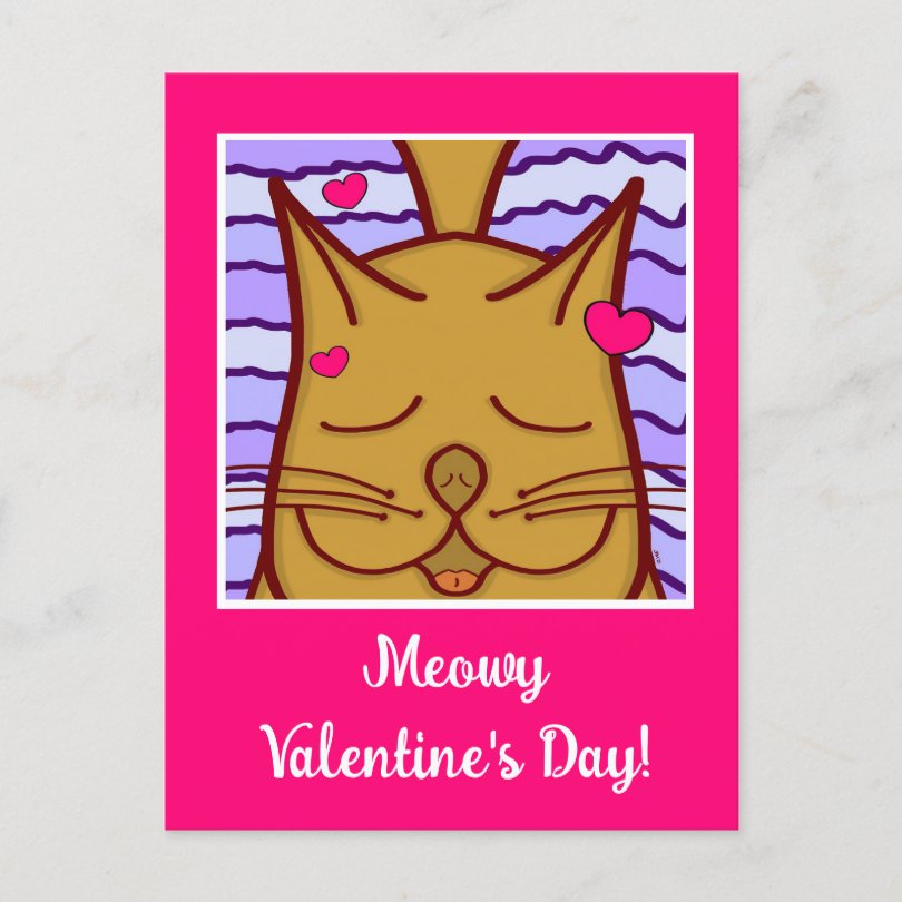 Cute Orange Ginger Cat Meowy Happy Valentines Day Holiday Postcard