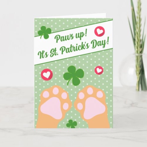 Cute Orange Ginger Cat Paws Up St Patricks Day Holiday Card