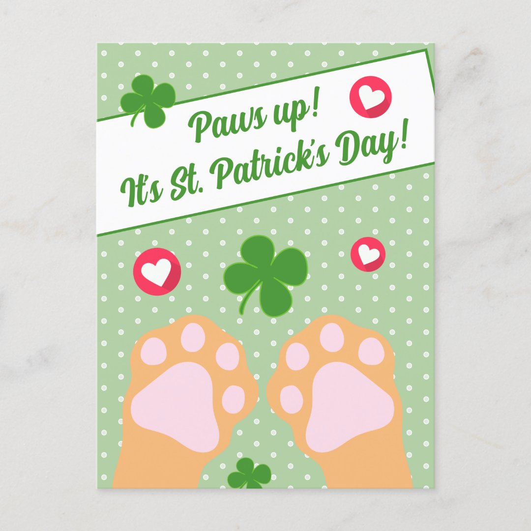 Cute Orange Ginger Cat Paws Up St Patricks Day Holiday Postcard