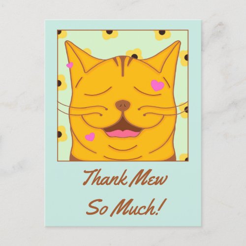 Cute Orange Ginger Cat With Hearts Thank You  Postcard