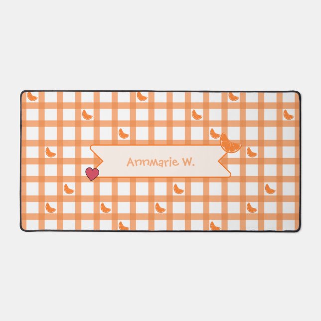 Cute Orange Gingham Desk Mat (Front)