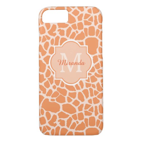 Cute Orange Giraffe Print Monogram and Name iPhone 87 Case