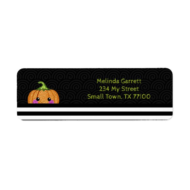 Cute Orange Glitter Pumpkin Halloween Address Label (Front)