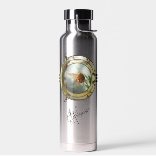 Cute Orange Gold Fish Brass Porthole Water Bottle