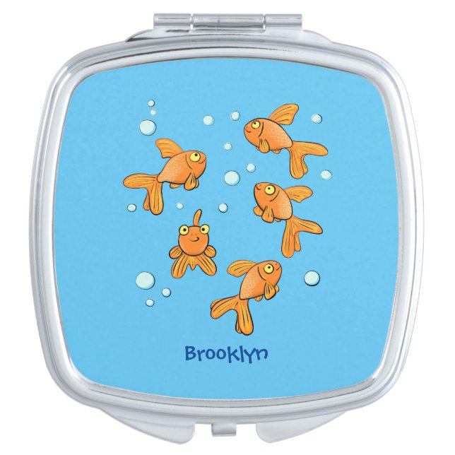 Cute orange goldfish cartoon illustration compact mirror (Front)