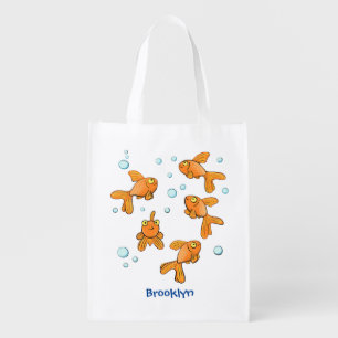 Cute orange goldfish cartoon illustration grocery bag