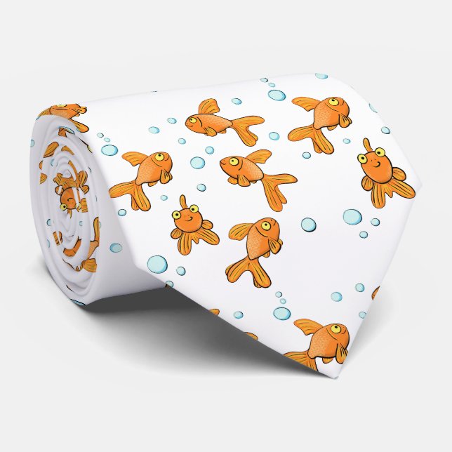 Cute orange goldfish cartoon illustration neck tie (Rolled)