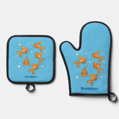 Cute orange goldfish cartoon illustration oven mitt  pot holder set