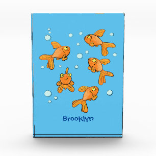 Cute orange goldfish cartoon illustration photo block