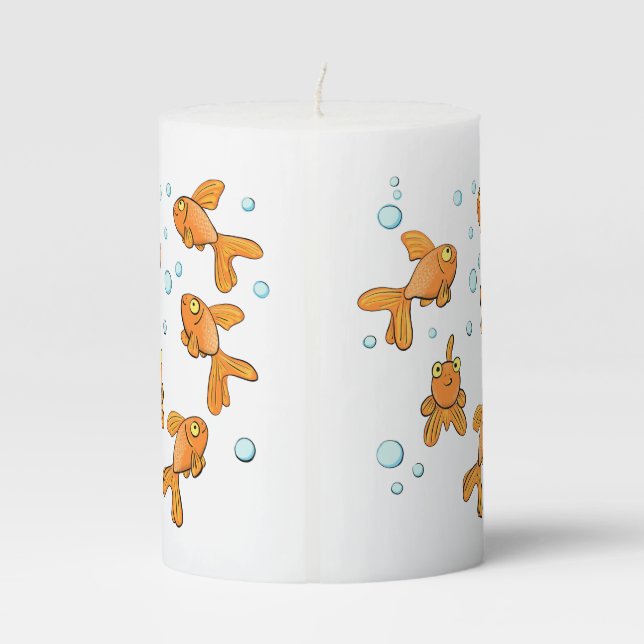 Cute orange goldfish cartoon illustration pillar candle (Back)
