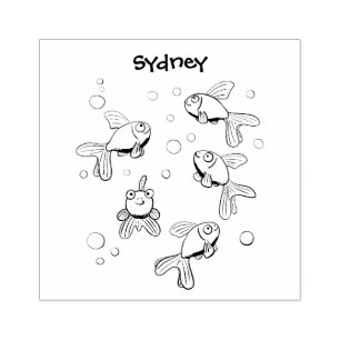Cute orange goldfish cartoon illustration rubber stamp