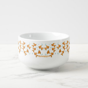 Cute orange goldfish cartoon illustration soup mug