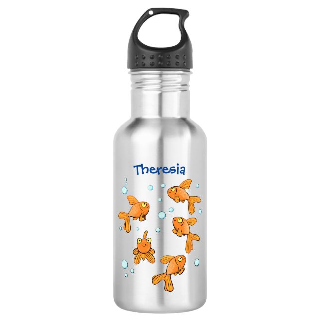Cute orange goldfish cartoon illustration stainless steel water bottle (Front)
