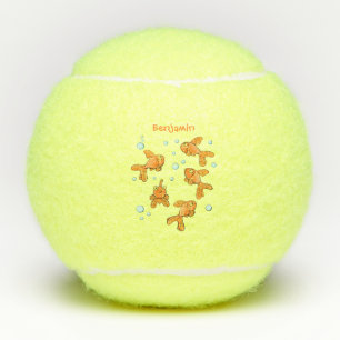 Cute orange goldfish cartoon illustration tennis balls