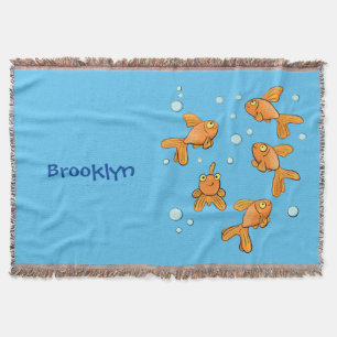 Cute orange goldfish cartoon illustration throw blanket