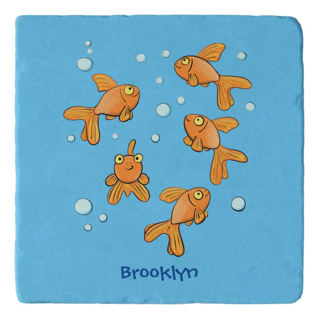 Cute orange goldfish cartoon illustration trivet (Front)