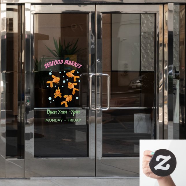 Cute orange goldfish cartoon illustration window cling (Office Door)