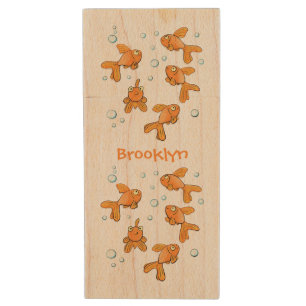 Cute orange goldfish cartoon illustration wood flash drive