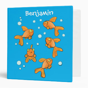 Cute orange goldfish on blue cartoon illustration 3 ring binder