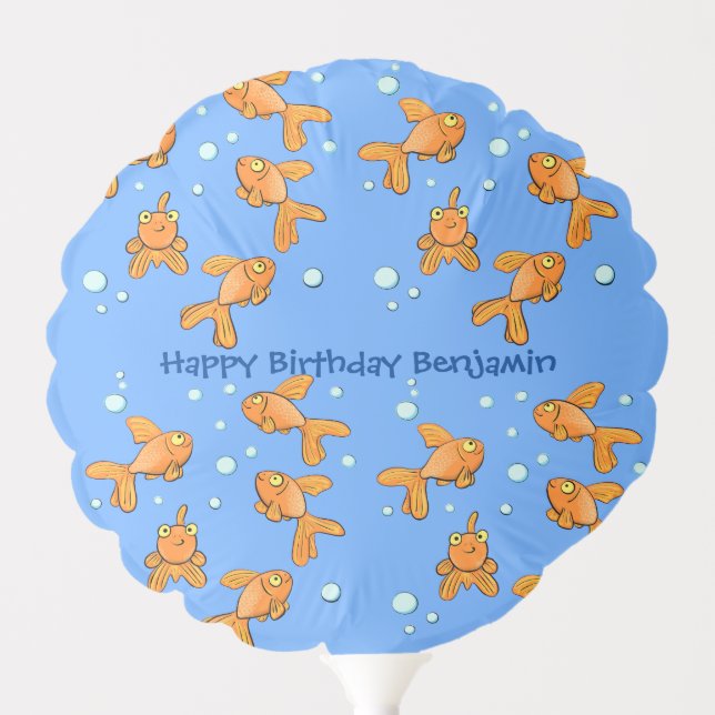 Cute orange goldfish on blue cartoon illustration balloon (Front)