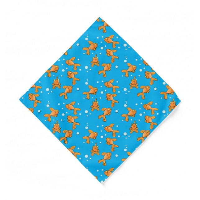 Cute orange goldfish on blue cartoon illustration  bandana (Front)