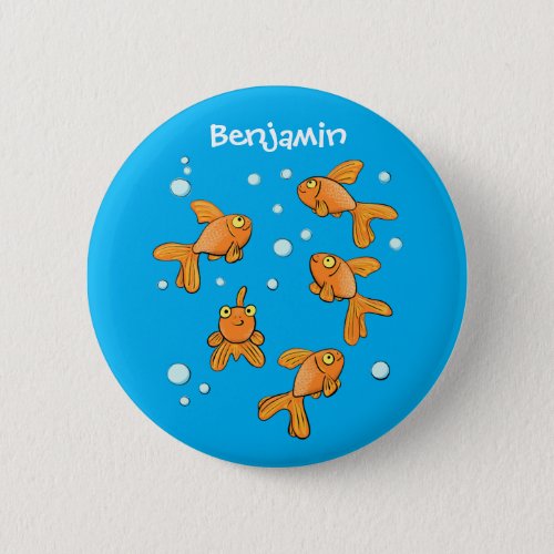 Cute orange goldfish on blue cartoon illustration button