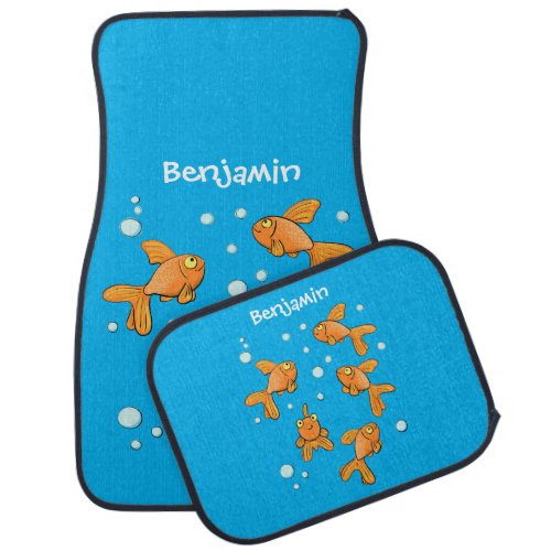 Cute orange goldfish on blue cartoon illustration car floor mat