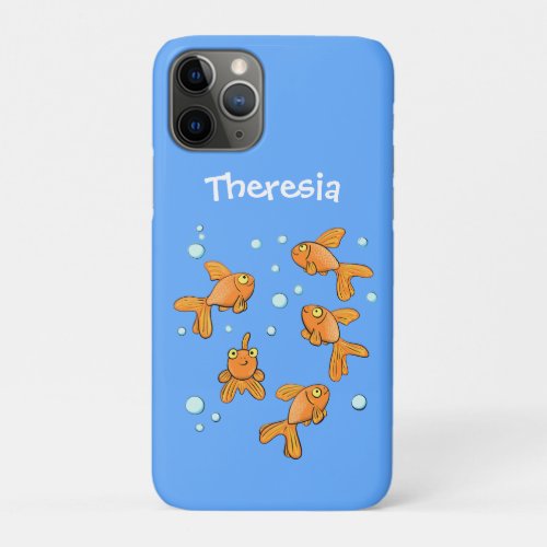 Cute orange goldfish on blue cartoon illustration iPhone 11 pro case