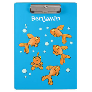 Cute orange goldfish on blue cartoon illustration clipboard