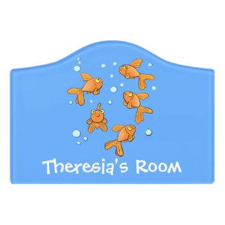 Cute orange goldfish on blue cartoon illustration