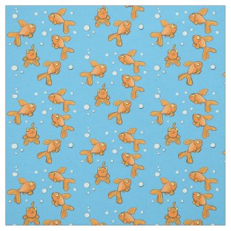 Cute orange goldfish on blue cartoon illustration