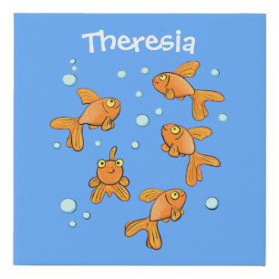 Cute orange goldfish on blue cartoon illustration faux canvas print