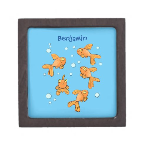 Cute orange goldfish on blue cartoon illustration gift box