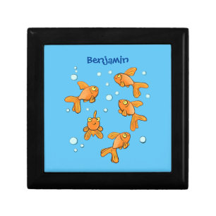 Cute orange goldfish on blue cartoon illustration gift box