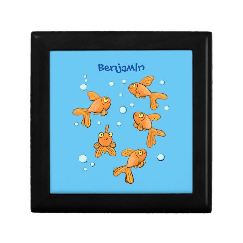 Cute orange goldfish on blue cartoon illustration gift box