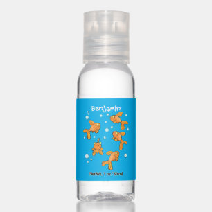 Cute orange goldfish on blue cartoon illustration hand sanitizer