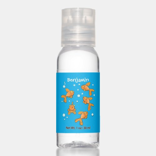 Cute orange goldfish on blue cartoon illustration hand sanitizer